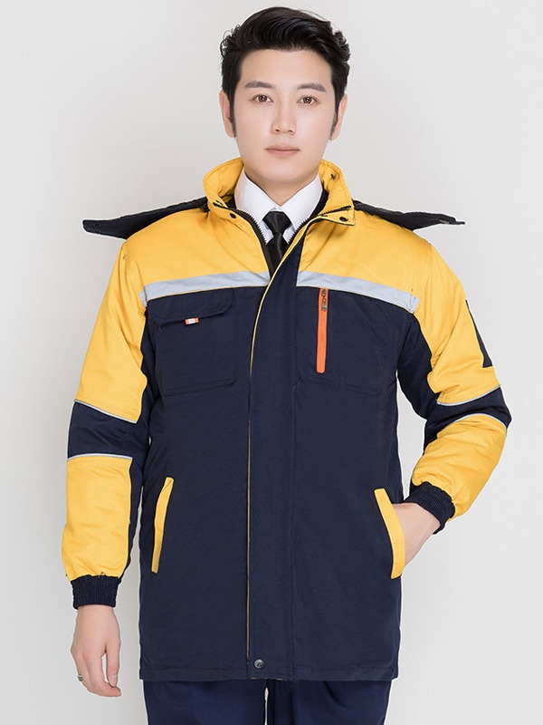 Ropa de trabajo de algodón hombre invierno grueso desgaste ropa de protección laboral chaqueta de algodón barra reflectante ropa de ingeniería de invierno personalizada