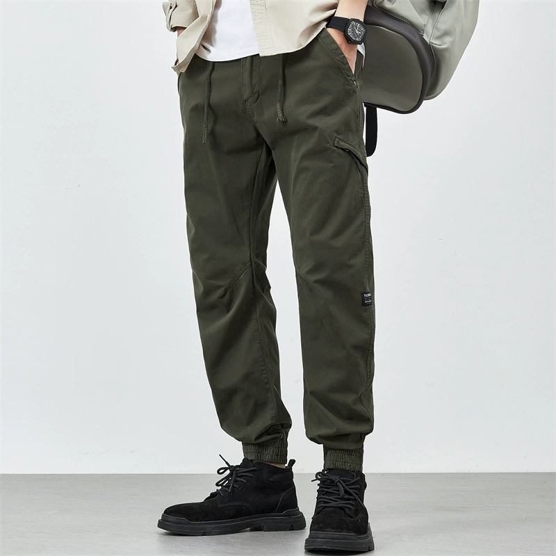 Men's spring cotton universal elastic wear-resistant trousers for leisure, American style, autumn, oversize, loose fit
