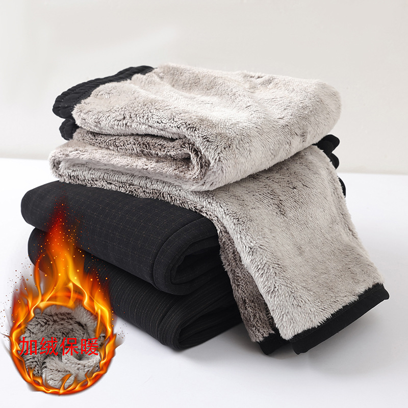 2025 Autumn and Winter Mother's Wear Fleece-Lined Thickeneded Straight Pants Casual Pants Elastic Waist Women's Pants Middle-Aged and Elderly Women's New Style