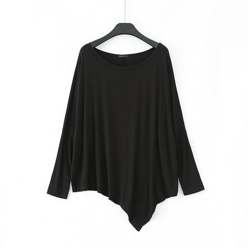 Modal long-sleeved t-shirt, large size loose irregular round collar bottomed shirt, women's early autumn bat sleeves, medium and long top