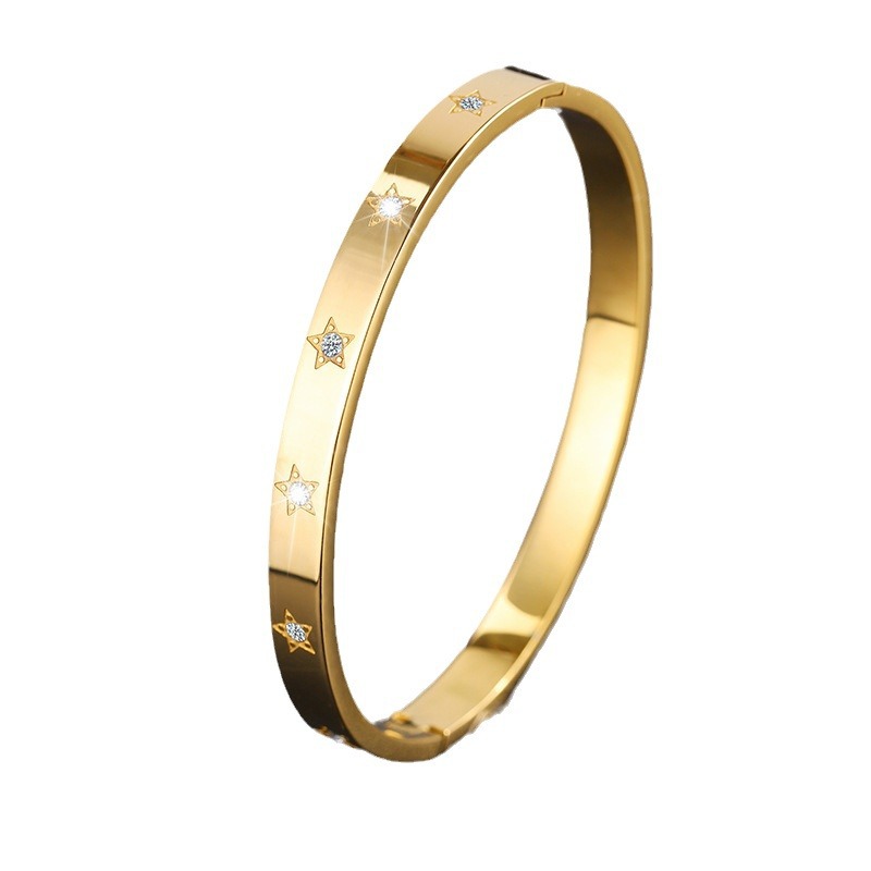 Pulsera de acero de titanio, estrella de cinco puntas, pulsera de acero inoxidable con diamantes, diseño de personalidad de alta calidad para niñas, pulsera de todo fósforo de estilo ins