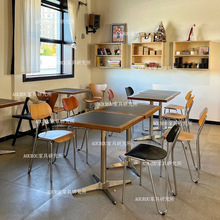 法式咖啡厅甜点店实木岩板桌椅组合小酒馆餐桌大理石小方桌