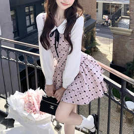 芭蕾少女的礼物/甜美千金粉色蛋糕伞摆连衣裙假两件中长款裙子女