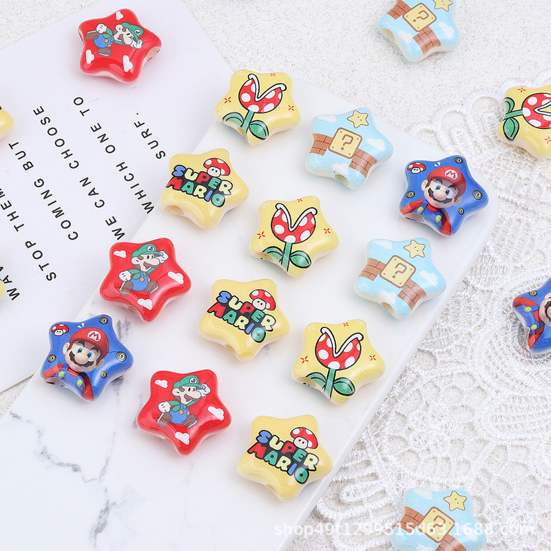 アクリル両面カラー漫画かわいいマリオ五芒星ビーズ DIY ジュエリービーズ材料アクセサリー|undefined
