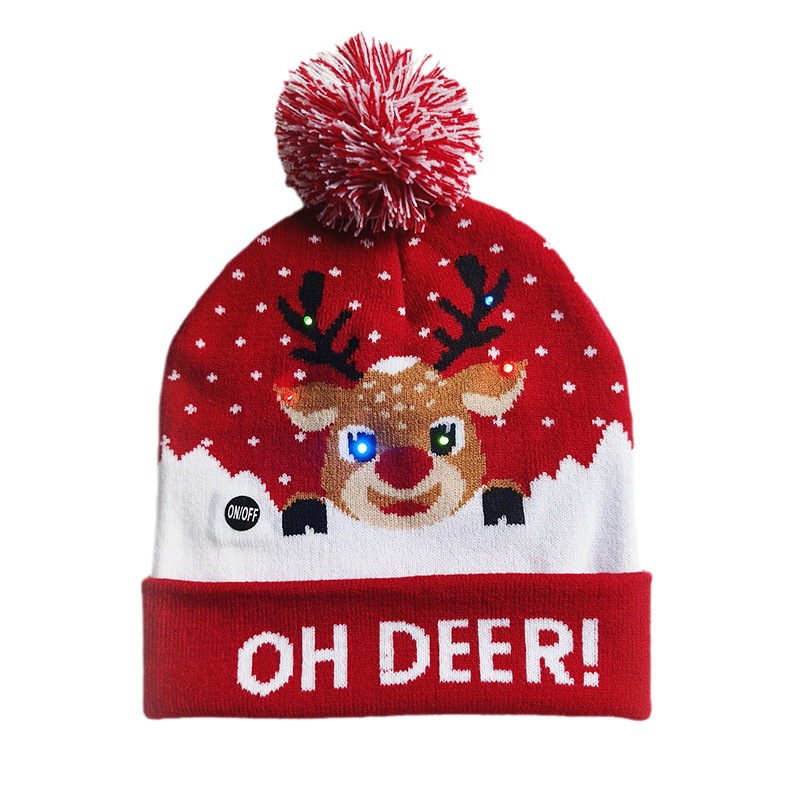 Spot sombrero de punto se puede personalizar sombrero de lana letra jacquard sombrero de Navidad con luz LED colorido luz deslumbrante adulto niño