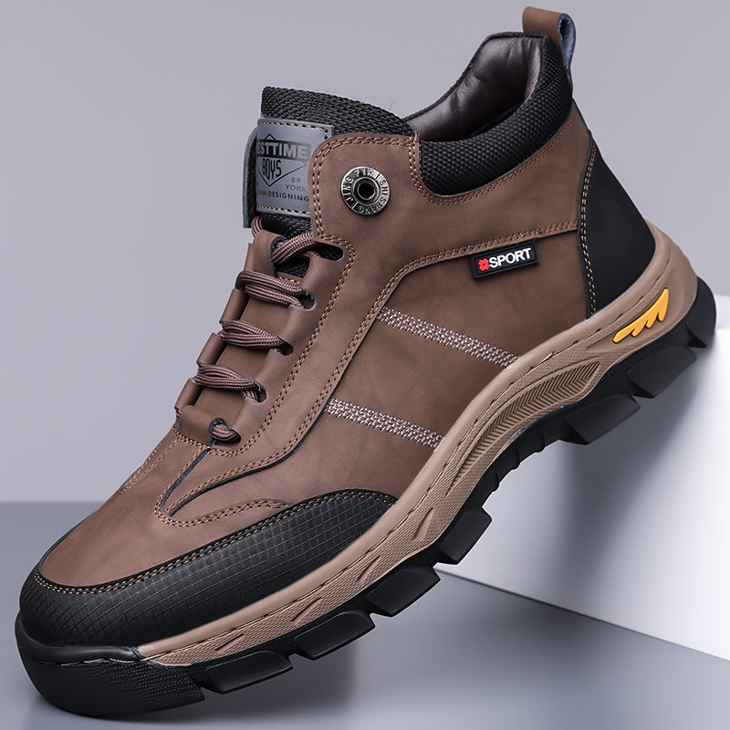 冬季男士棉鞋透气高帮休闲棉皮鞋加绒保暖加厚户外防寒雪地靴代发