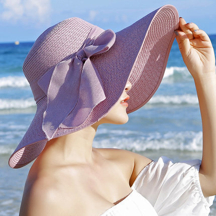 Beach Hat Shade Summer Straw Hat Big Brim Hat Women's Foldable Sunscreen Sun Hat Travel Seaside Holiday Wholesale