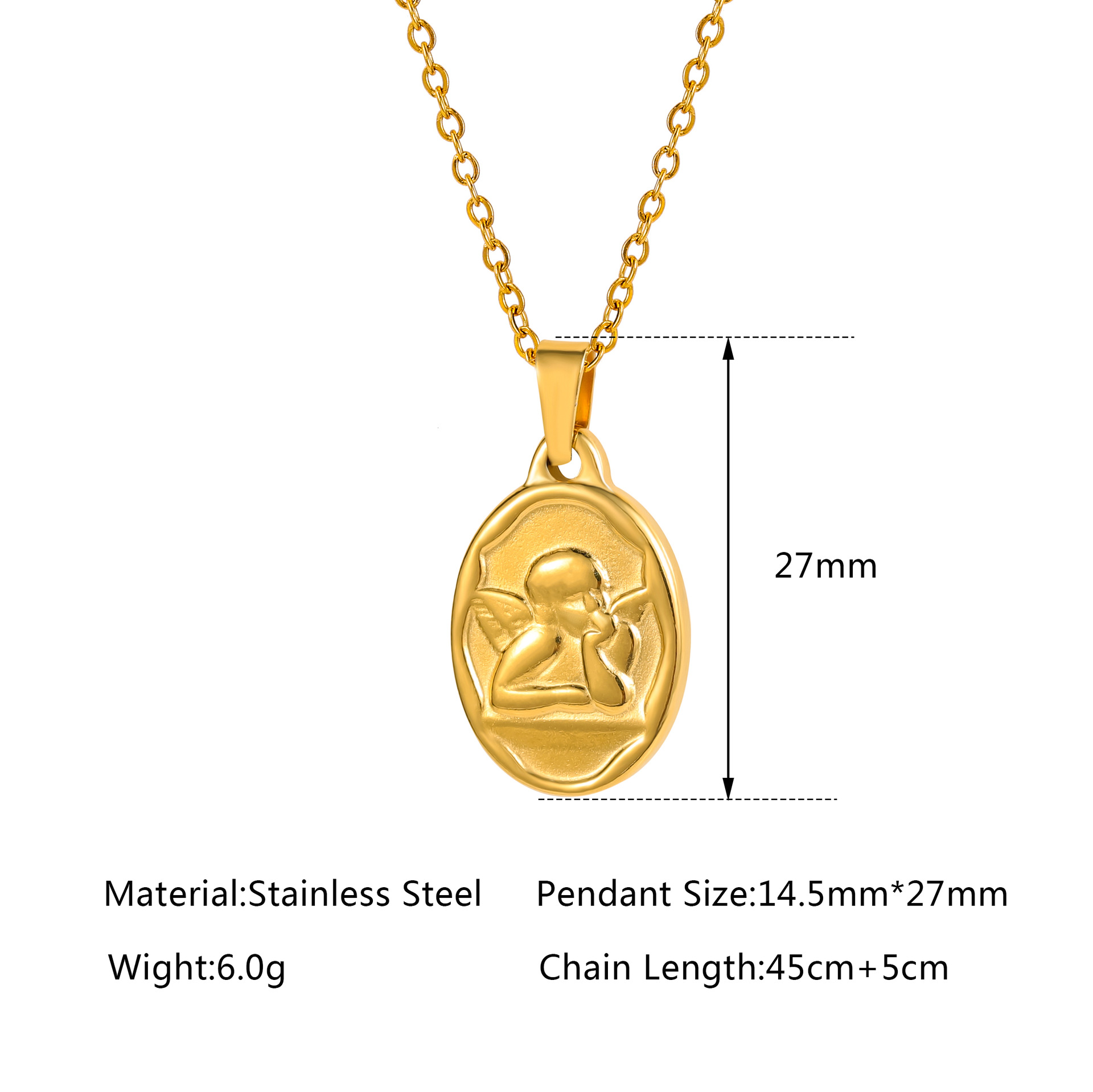 9g Weight Pendant Necklace Classification Hip-hop Retro Cupid Stainless Steel Titanium Steel Patchwork Pendant Necklace