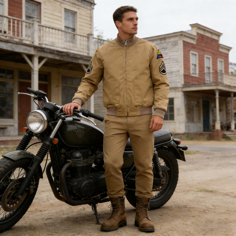 Okonkwo Tanker Jacket Fury Tanker Jacket with American Khaki Badge Tank Jacket Stand Collar Jacket