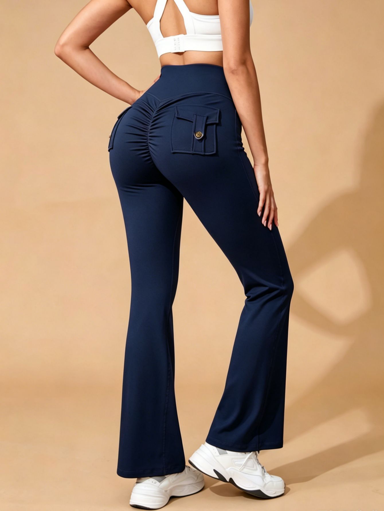 Navy blue nylon bell bottoms