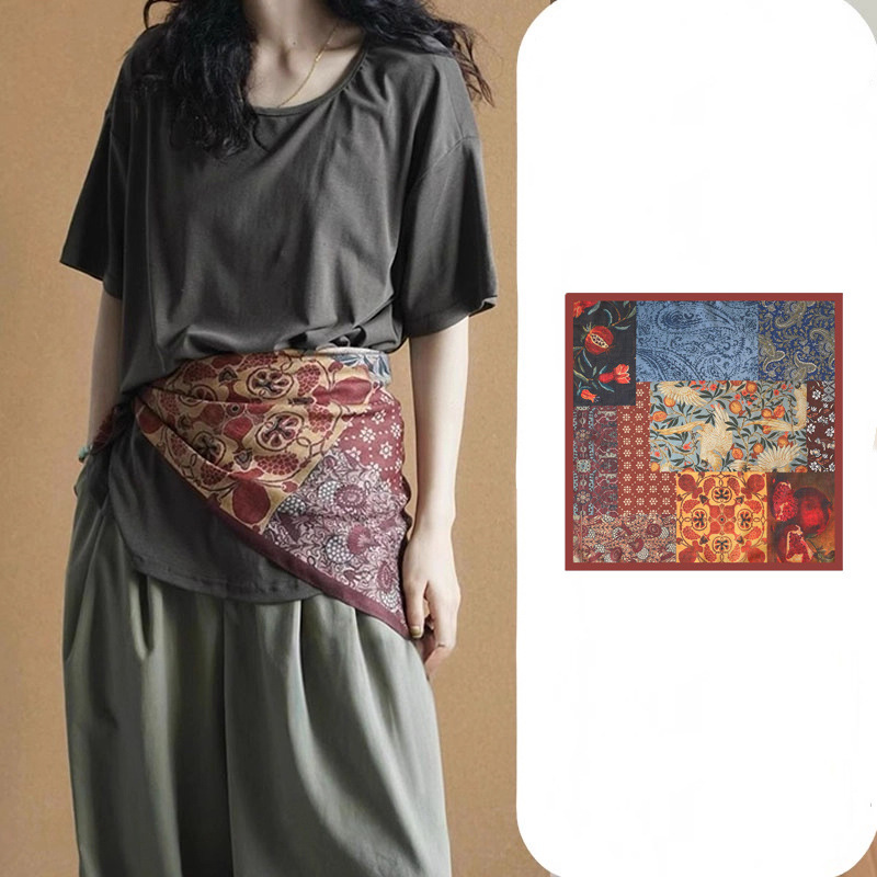 Oil Painting Retro Artistic Silk Scarf, Versatile Paisley Silk Scarf, 70X70 Square Scarf, Elegant Decorative Waist Belt Scarf Oil Painting Retro Artistic Silk Scarf, Versatile Paisley Silk Scarf, 70X70 Square Scarf, Elegant Decorative Waist Belt Scarf
