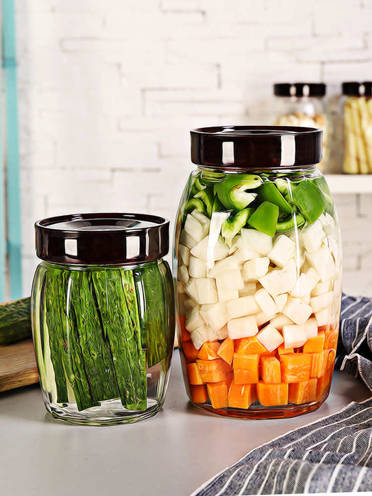 密封罐玻璃泡菜坛子腌菜空瓶子食品级家用大容量装咸菜保鲜圆形罐