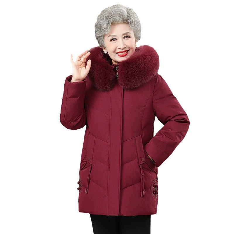 2024 новый белый утиный пуховик бабушки мода среднего и пожилого возраста утолщает теплая мама зимняя куртка