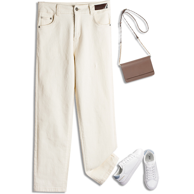 白色牛仔裤春秋款中腰显瘦显高百搭气质通勤女裤