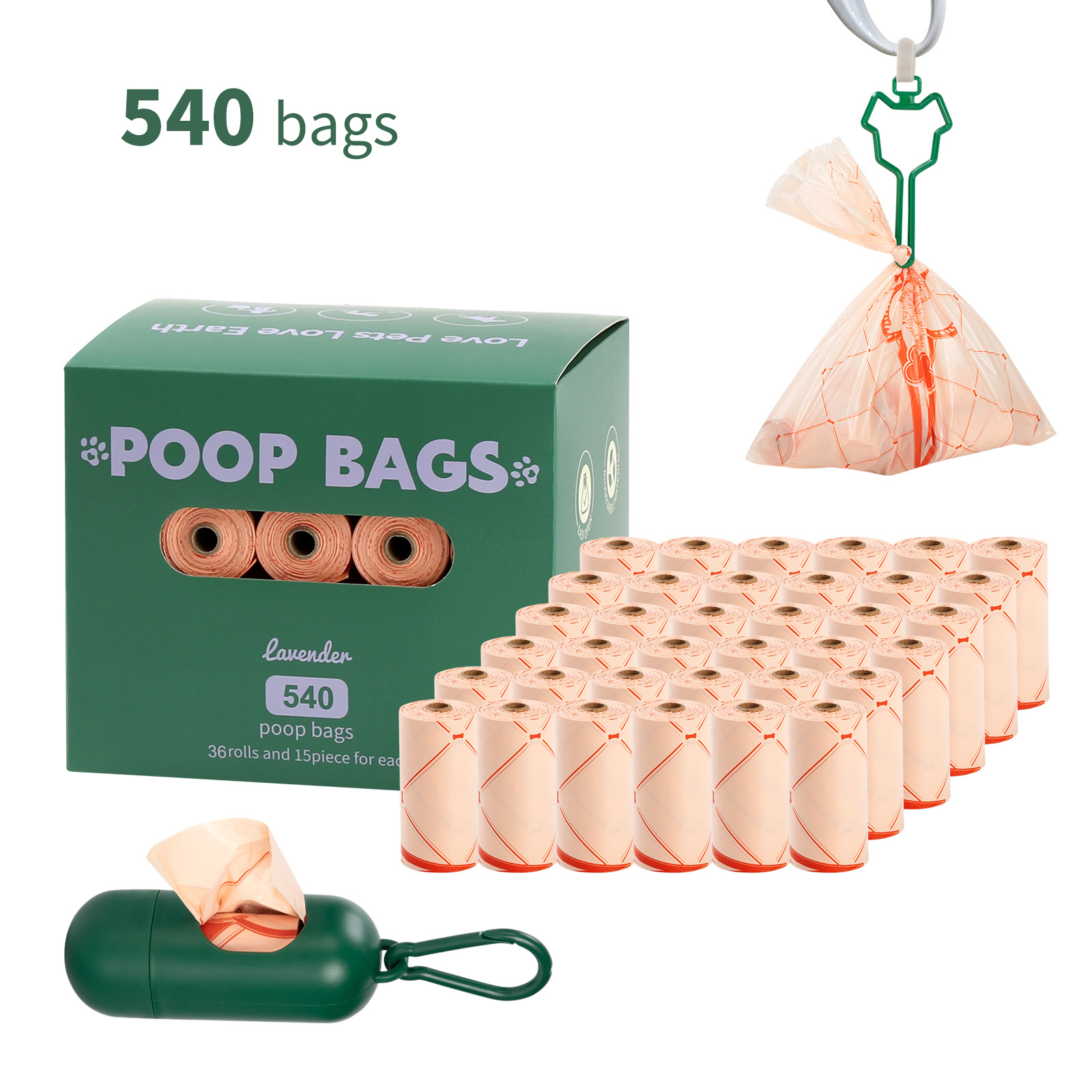 Nueva bolsa de mierda degradable ecológica para perros, bolsa de heces portátil, dispensador de clip de manos libres, bolsa de basura para mascotas