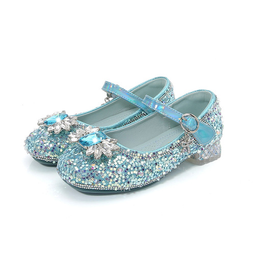 Girls leather shoes high heels  new autumn sequined fashion little girl crystal princess shoes factory direct sale