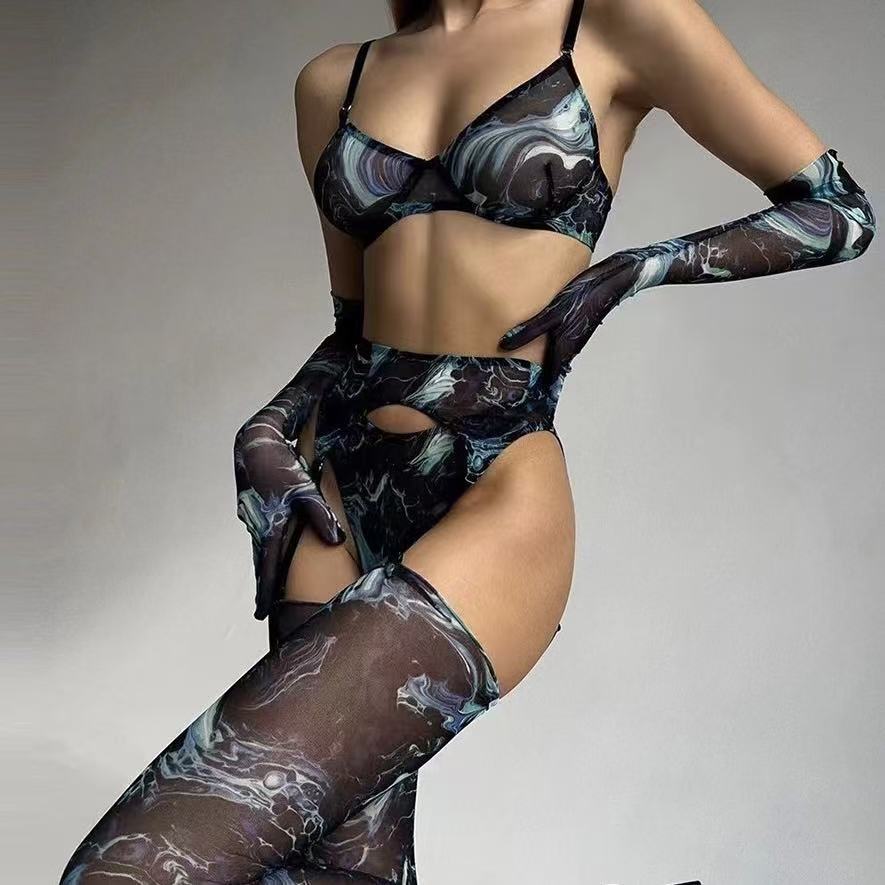 INS Europa y América transfronteriza Amazon comercio exterior red de interés hilo ropa interior estampado leopardo guantes sexy piernas calcetines teñidos cinco piezas set