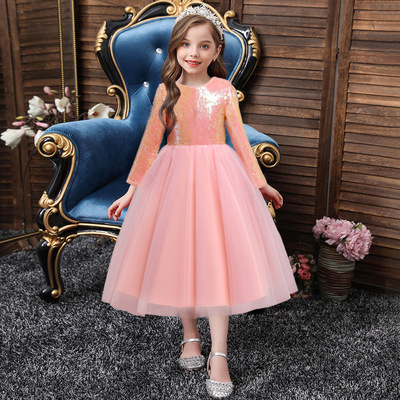 new pattern children full dress Western style girl Dress Flower girl costume Long sleeve Sequins Princess Dress Jacobs Pompous skirt