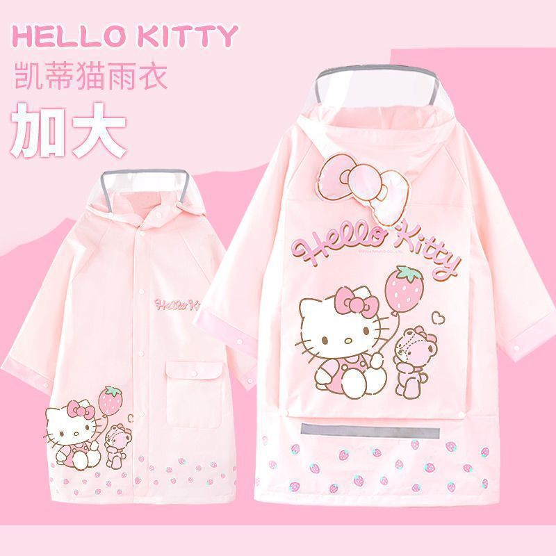 Kt Cat Kidsren's Raincoat with School Bag Cartoon Rainproof Raincoat for Girls Aged 4-15 Years Old High Quality Primary School Students