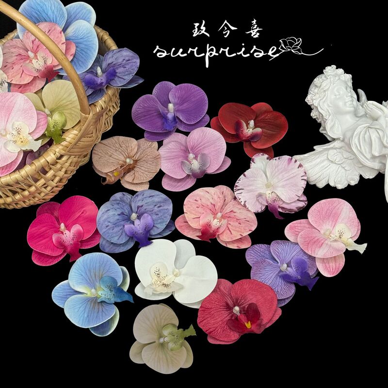Phalaenopsis Flower Head Artificial Flower Petals 3D Atmosphere Headdress DIY Material Package Wedding Decoration Wedding Candy Box Accessories