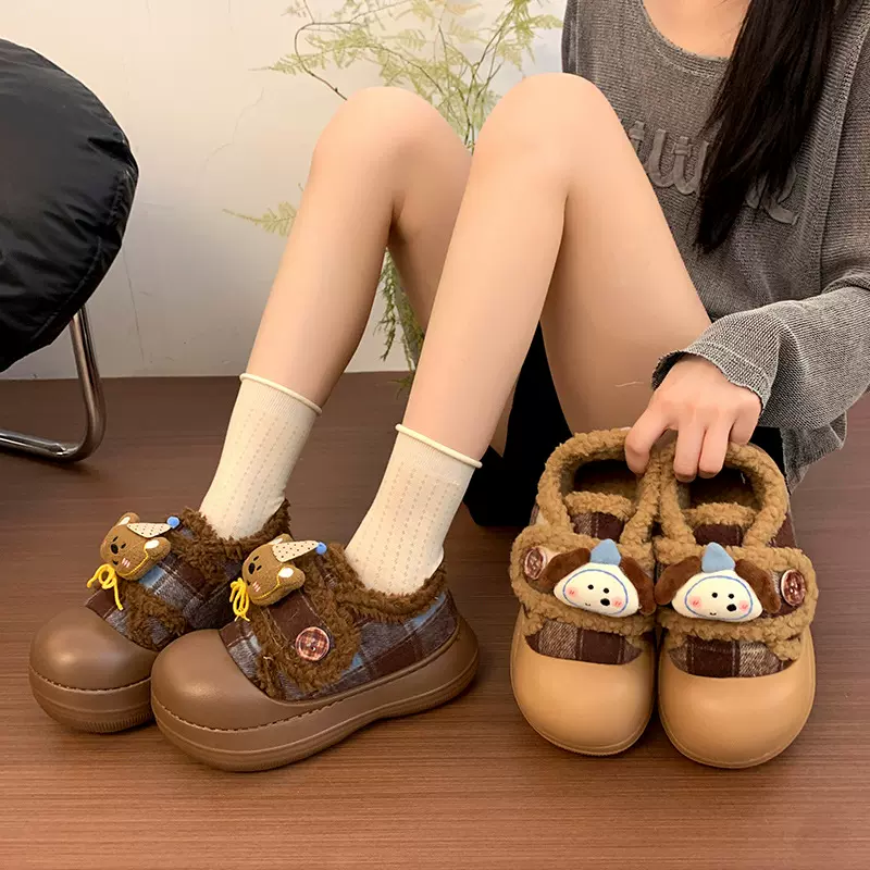 魔术贴棉鞋女2025秋冬新款外穿厚底增高居家防滑保暖包头棉棉鞋潮