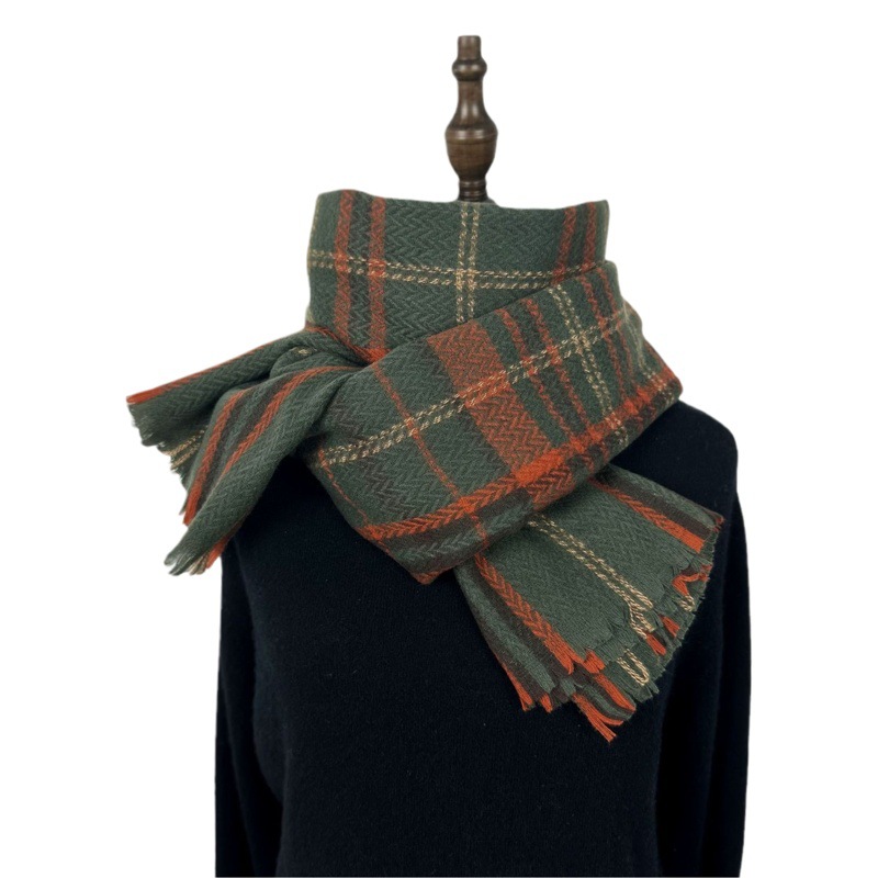 2023 Herringbone Plaid Scarf Women's Japanese and Korean Sweet Style Warm Neck Fashion Shawl Autumn and Winter Imitation Cashmere Scarf