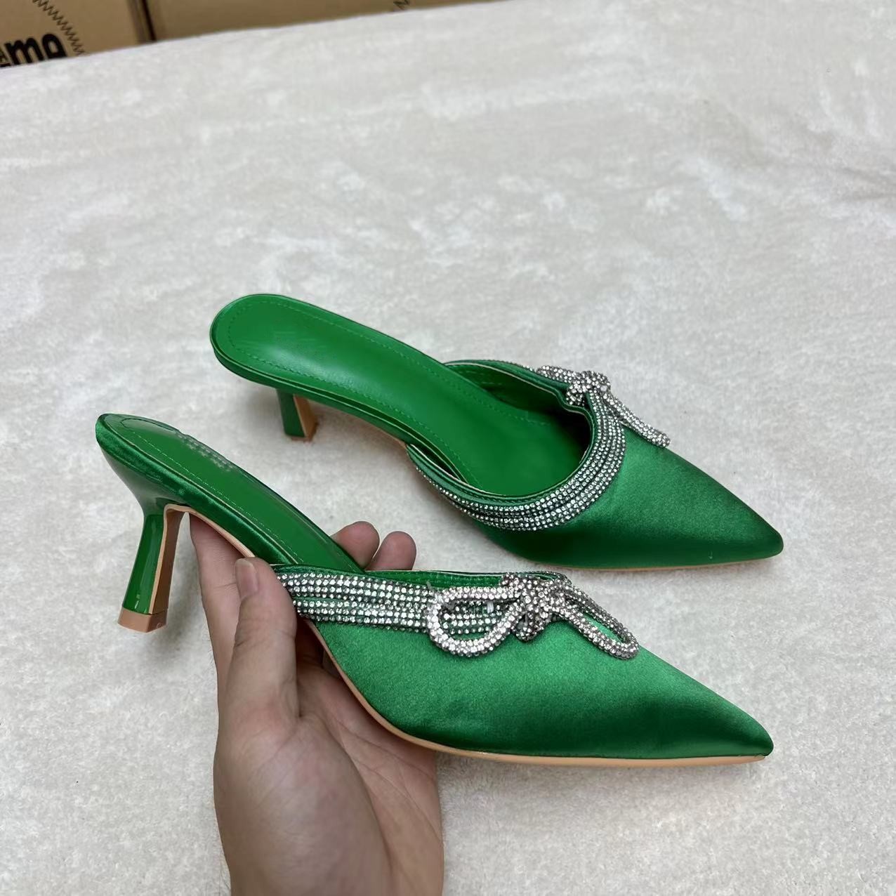 Women's Shoes original single pointed toe rhinestone butterfly chain high heel women's slippers_voghion.com