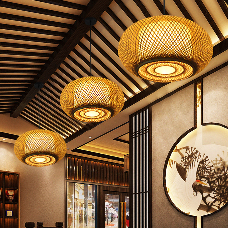 新中式竹编吊灯简约创意餐厅包间过道民宿茶室日式禅单大厅灯具
