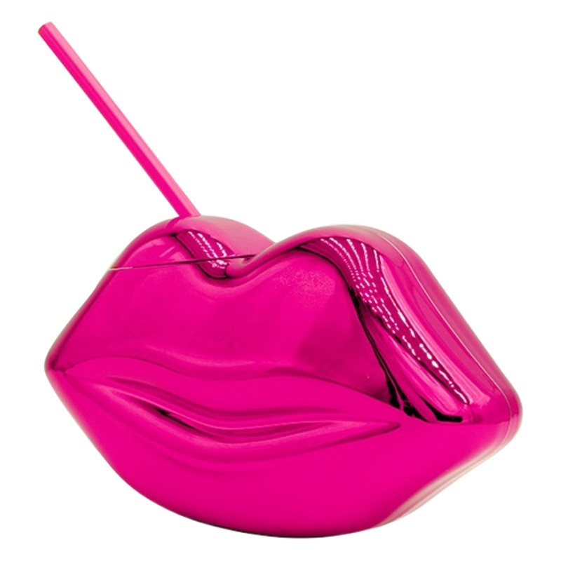 Transfronterizo nuevo labio rojo taza de agua galvanoplastia taza de paja de plástico copa de vino taza de bebida de forma especial Barra de San Valentín