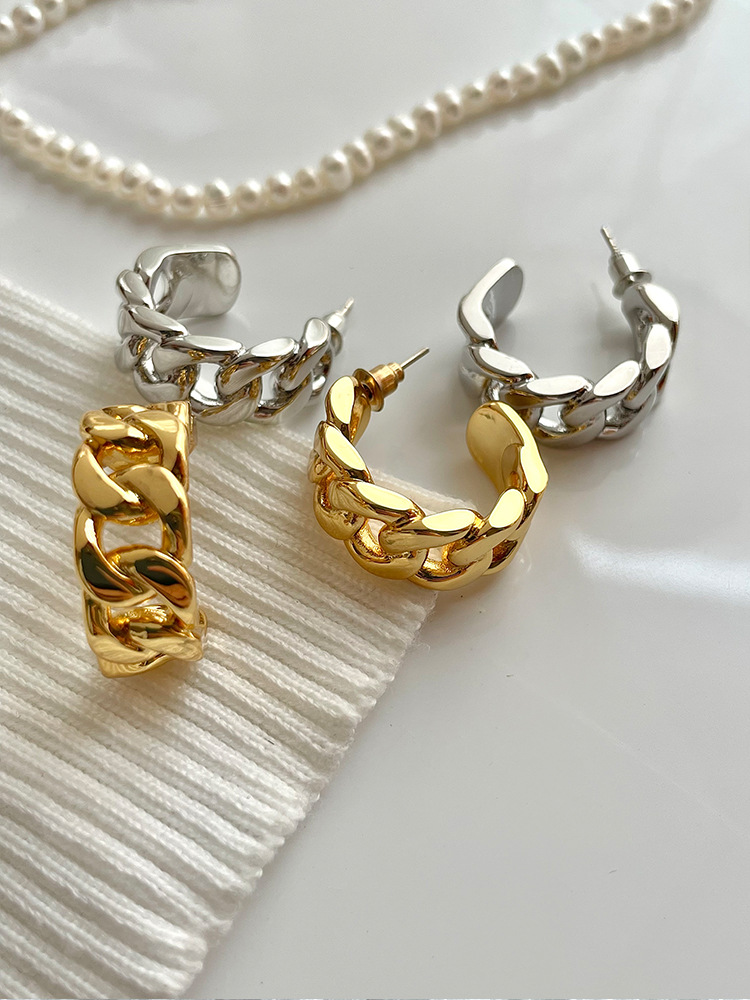 2022 New Fashion European and American Minimalist Metal Hollow Wide Chain Earrings Women's Golden Light Luxury Niche Design Simple Earrings