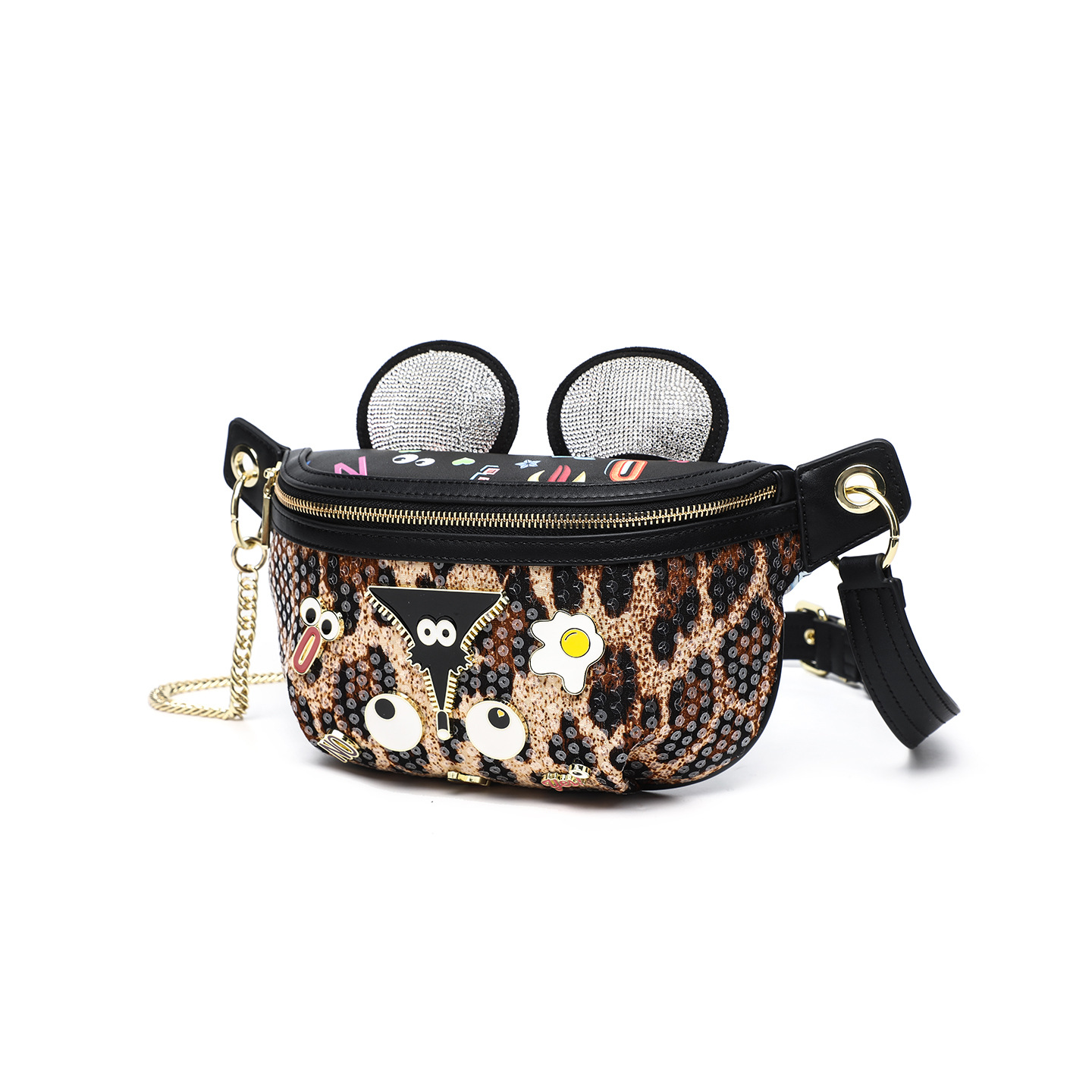 Otoño y invierno, cuentas de leopardo de alta calidad, bolso de mochila de damas, bolso de pecho de diamante de cadena de diseño lindo # 2865