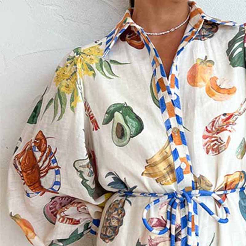 Printing Design Vintage Style, Ethnic Style Style Wholesale Women's Vintage Style Ethnic Style Printing Printing Travel Turndown Long Sleeve Swing Dress