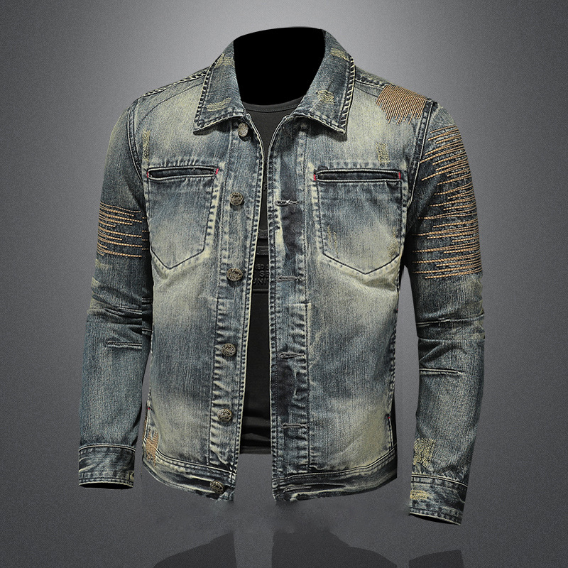 Herrenbekleidung Langärmelige Strickjacke mit Reverskragen, Jeansjacke für Jungen, Nischendesign, trendig, cool, individuell_voghion.com