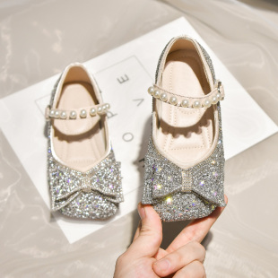 Girls Aisha Sparkling Princess Shoes 2025 New Spring and Autumn Children's Crystal Shoes Baby Girls Shoes Dance Leather Shoes