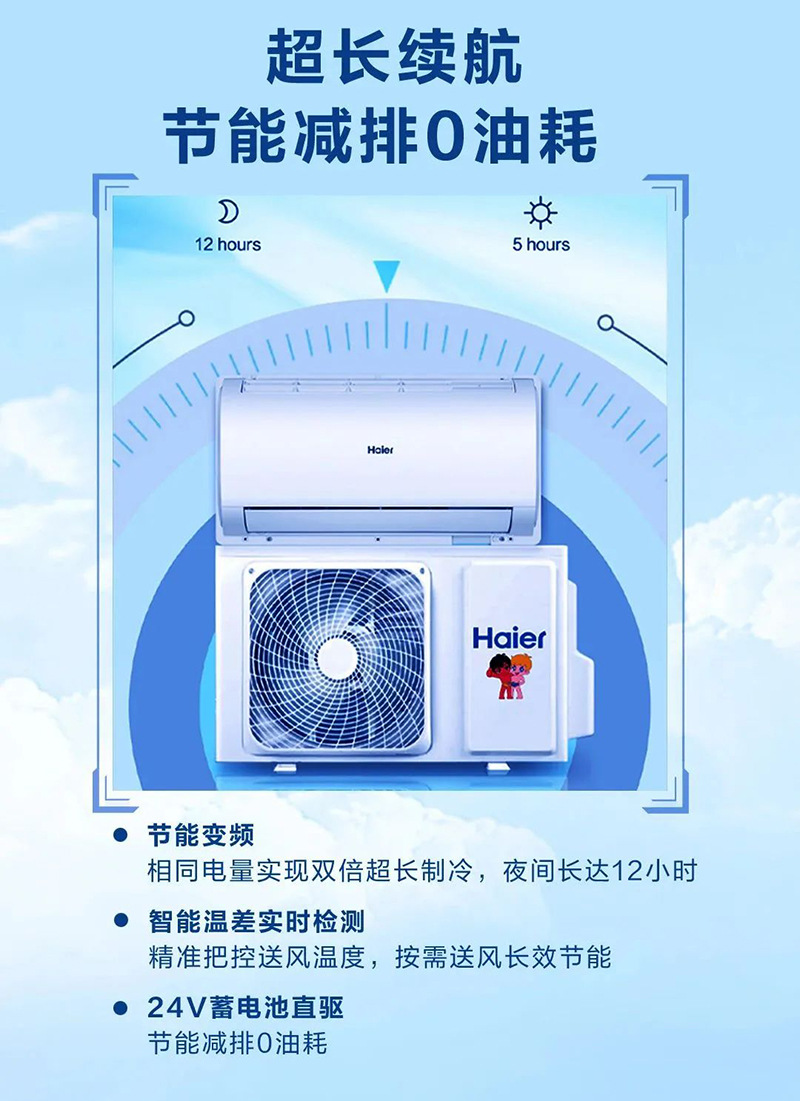24V Haier parking air conditioner hanging air conditioner 1.5 split backpack Haiyue truck ship engineering refrigeration