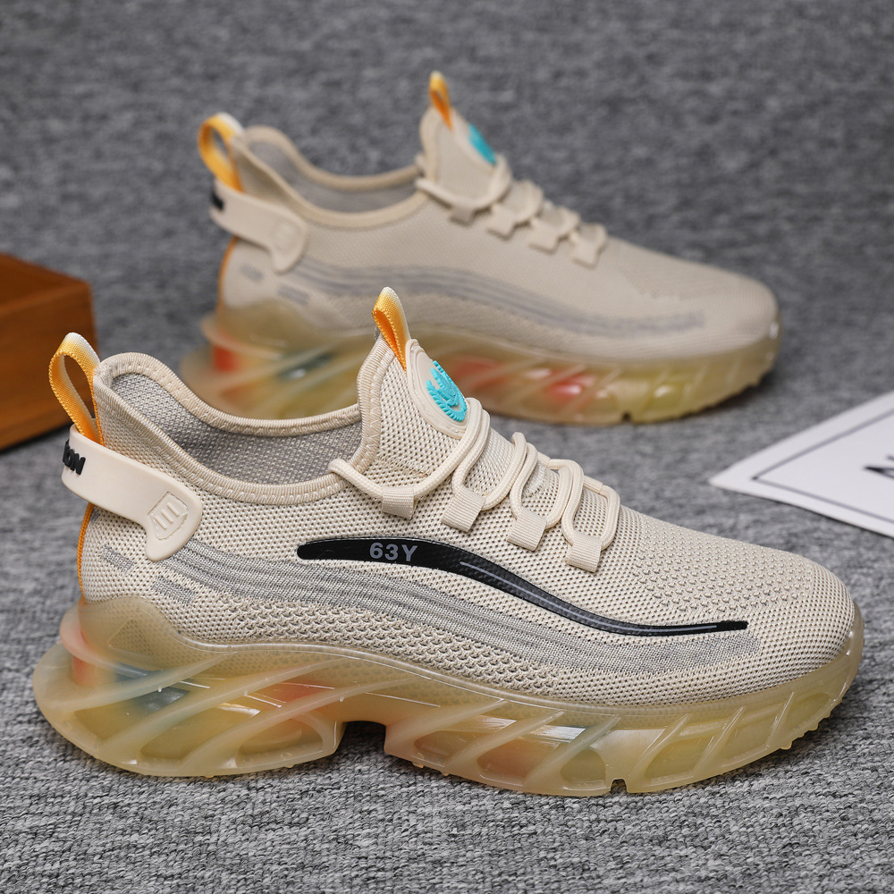 Chaussures de sport pour hommes au printemps, chaussures de course tissées décontractées d'un pied, chaussures de marche respirantes à la mode pour jeunes, nouveau style_voghion.com