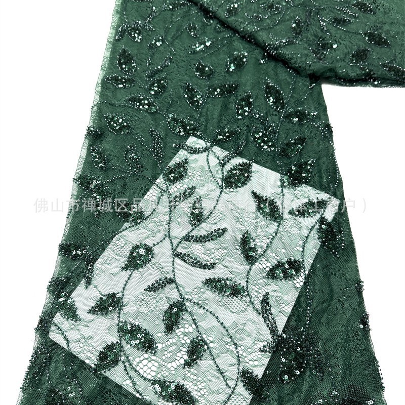 Moda de moda de fiesta vestido de vestido de tela alta fijación de encaje bordado de perlas tela de sequilla