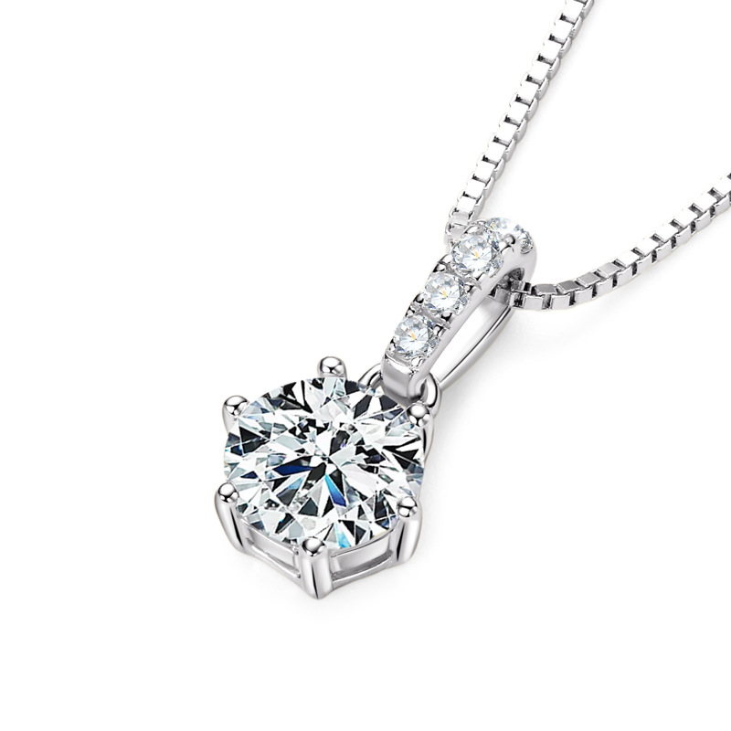 Women's D Color Moissanite  Pendant Necklace Jewelry: Classic Six-Claw 925 Silver Necklace for Wholesale