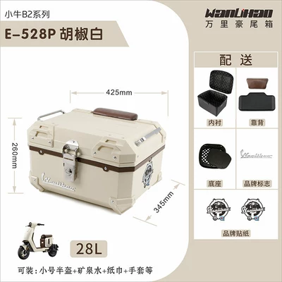 Motorcycle trunk, B200 electric vehicle tail box - b2-calf-pepper-white-528p-lining-brown-backrest