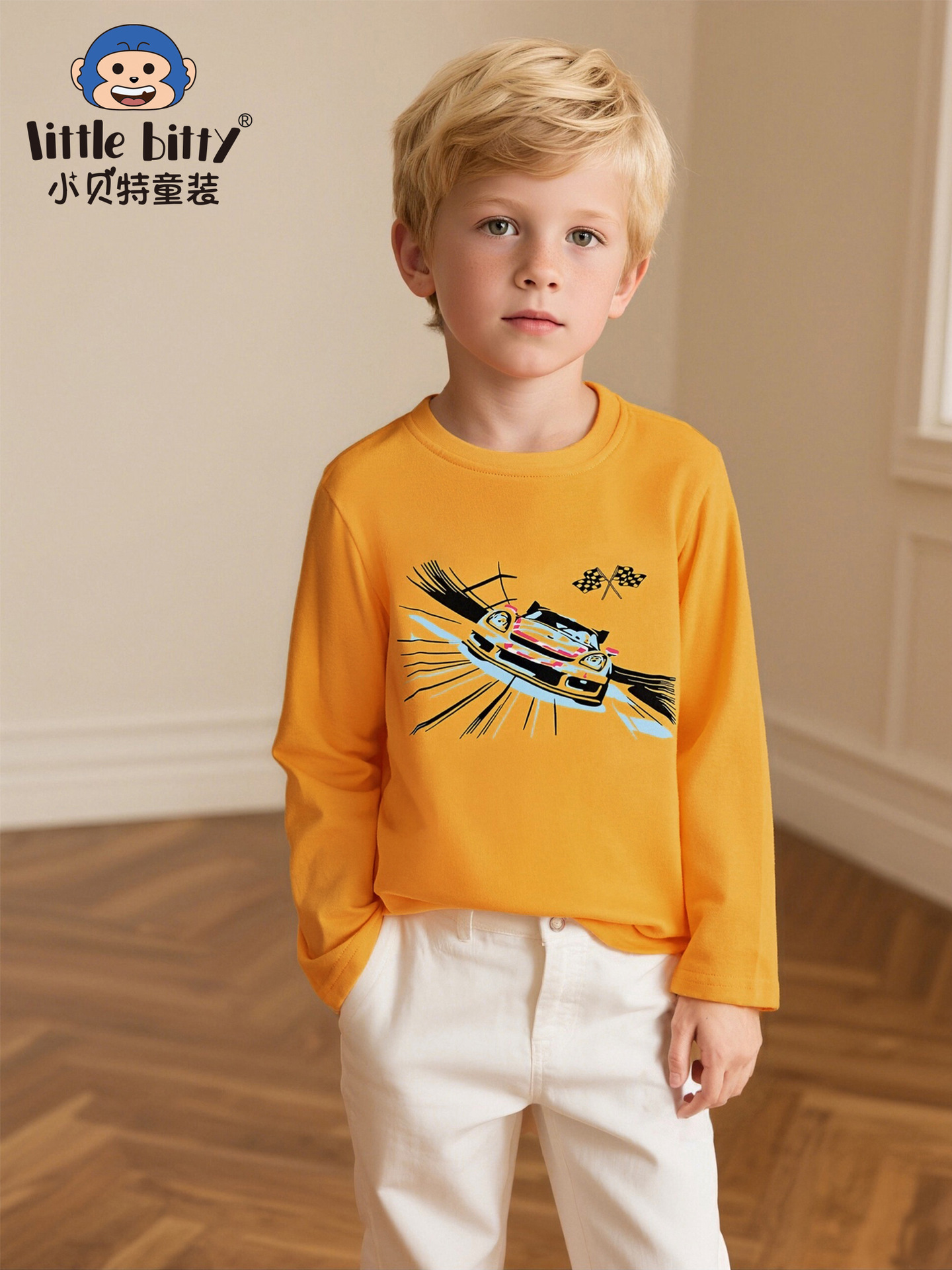 Cross-Border 2025 Autum Boys' Long-Sleeved T-Shirts European and American Kidsren's Round Neck Bottoming Shirts Racing Printed Clothing Tops