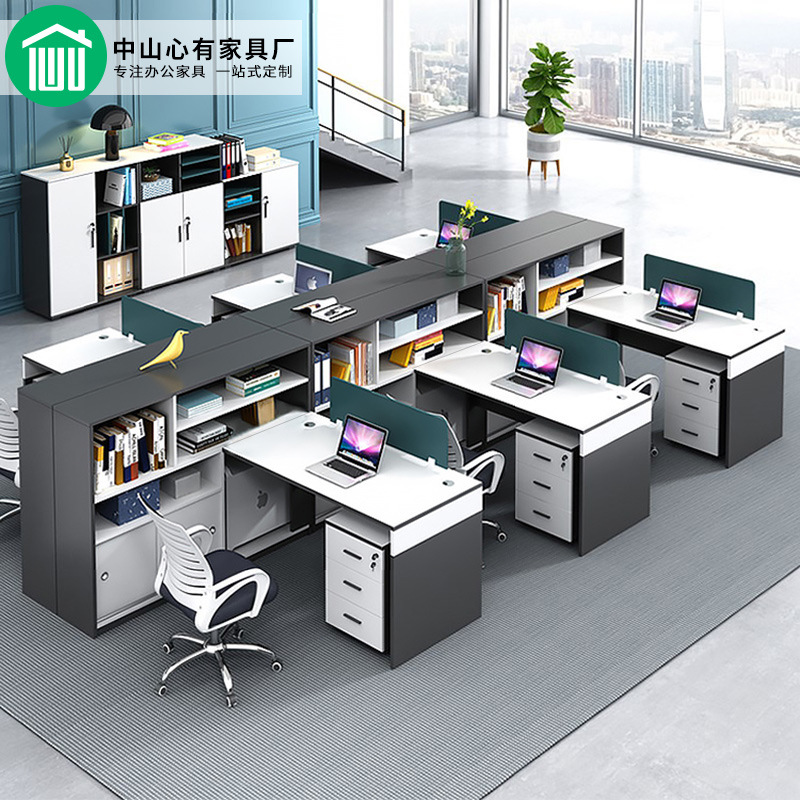 三乡办公家具时尚白色财务电脑桌四人组合卡座单人转角职员办公桌
