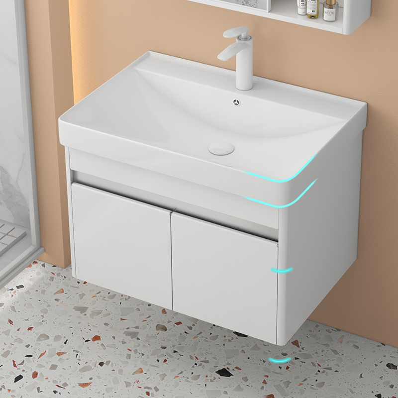 gabinete de baño de acero inoxidable combinado lavabo de baño armario lavabo de arco circular lavabo de cerámica lavabo integral lavabo