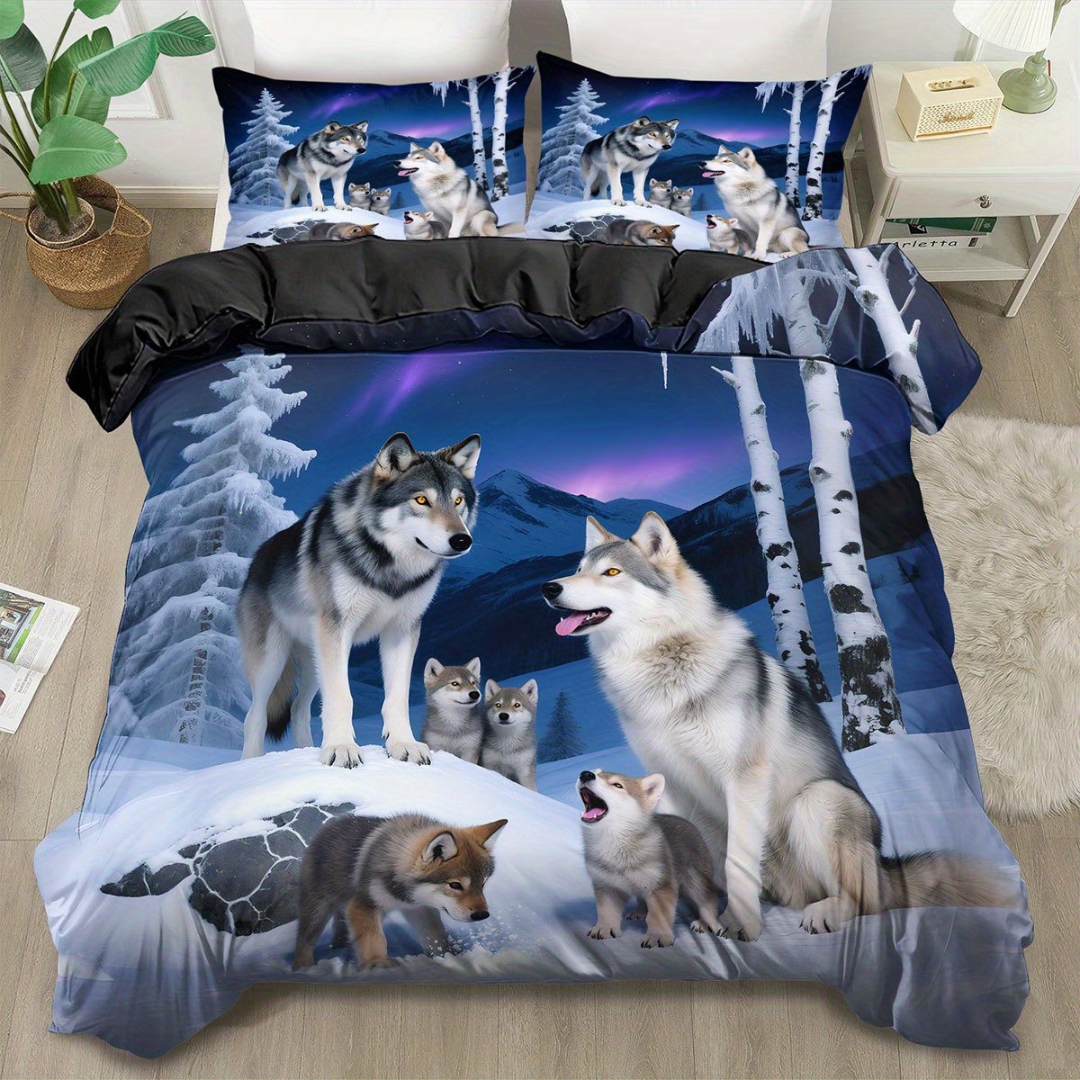 TEMU / JIT transfronterizo impresión digital abrasión edredón kit tridimensional animal lobo blanco estilo textil para el hogar dibujo puede hacer