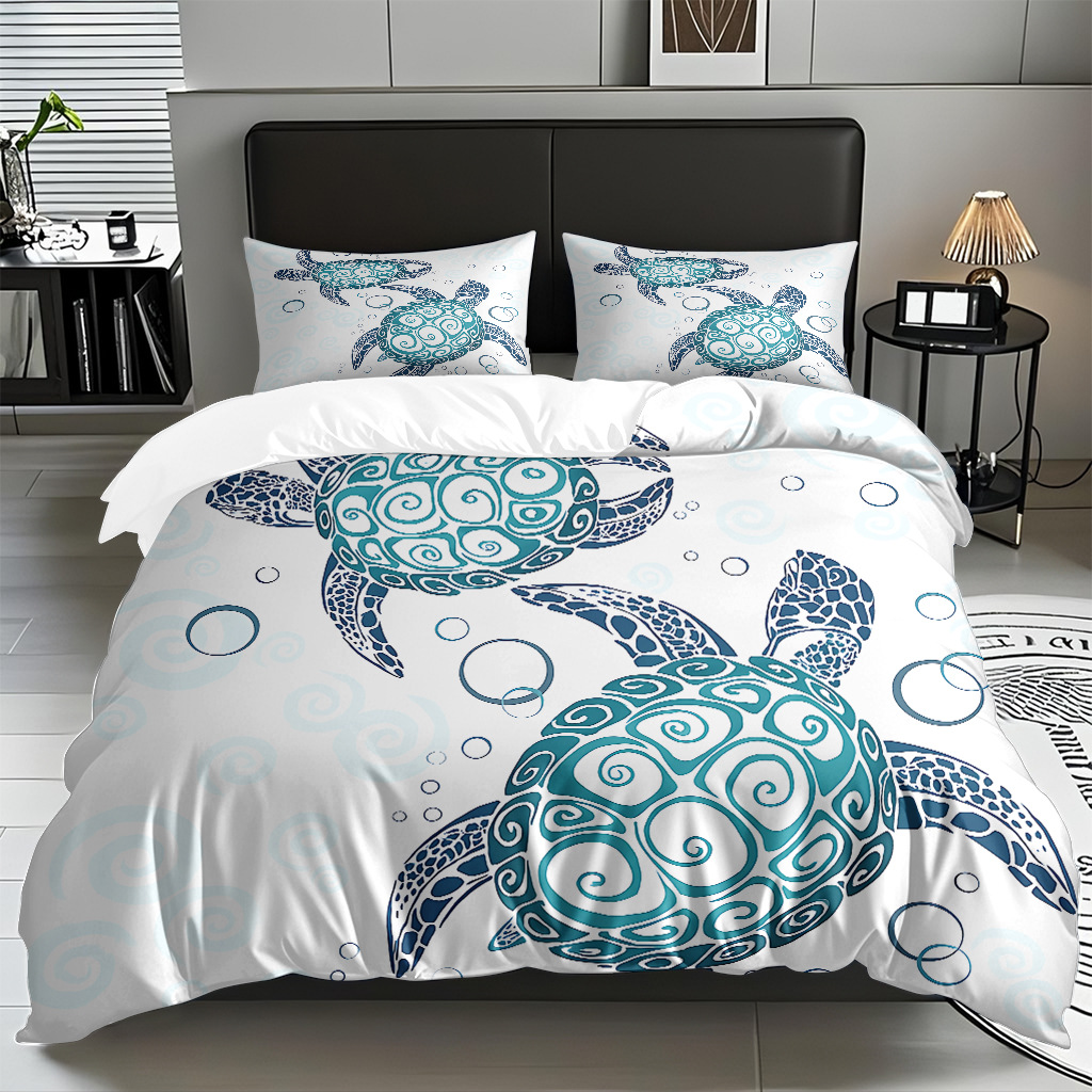 TEMU / JIT Amazonas transfronterizo varios animales marinos patrón 3D impresión digital colcha colchón kit de almohada