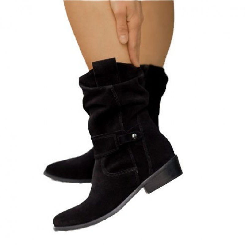2025秋冬季新品wish外贸款低跟超大码44 45低跟绒面低筒女靴boots|undefined