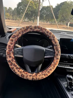 Cross-Border Dropshipping Car Steering Wheel Cover Leopard Print Thickened Winter Cute Non-Slip Warm Leopard Print Rabbit Fur Handle Cover (Steering wheel cover) - brown-38cm