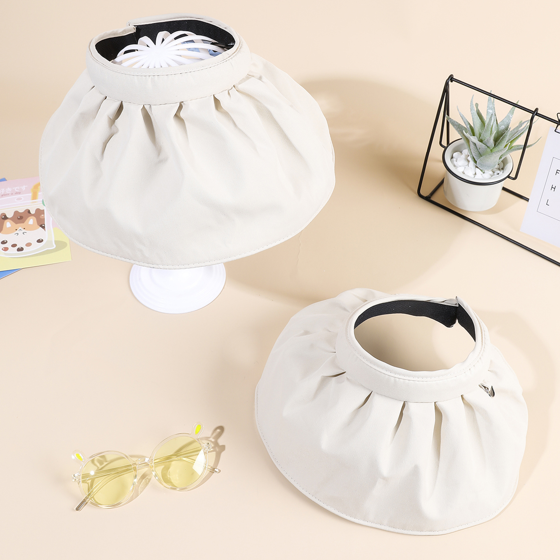 Nuevo estilo sombrero de copa vacío verano de las mujeres estilo coreano moda Shell sombrero borde grande a prueba de Sol de doble uso diadema color sólido sombrero de copa vacío