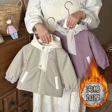 男童加厚夹棉冲锋衣2025秋冬新款小男孩卡通女童棉服外套连帽衣服