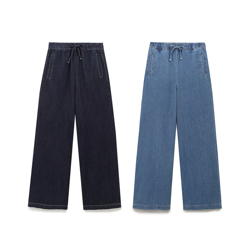 2025 Summer Casual Women's Elastic Waist Jogger Denim Trousers Wide Leg Pants 2025 Summer Casual Women's Elastic Waist Jogger Denim Trousers Wide Leg Pants