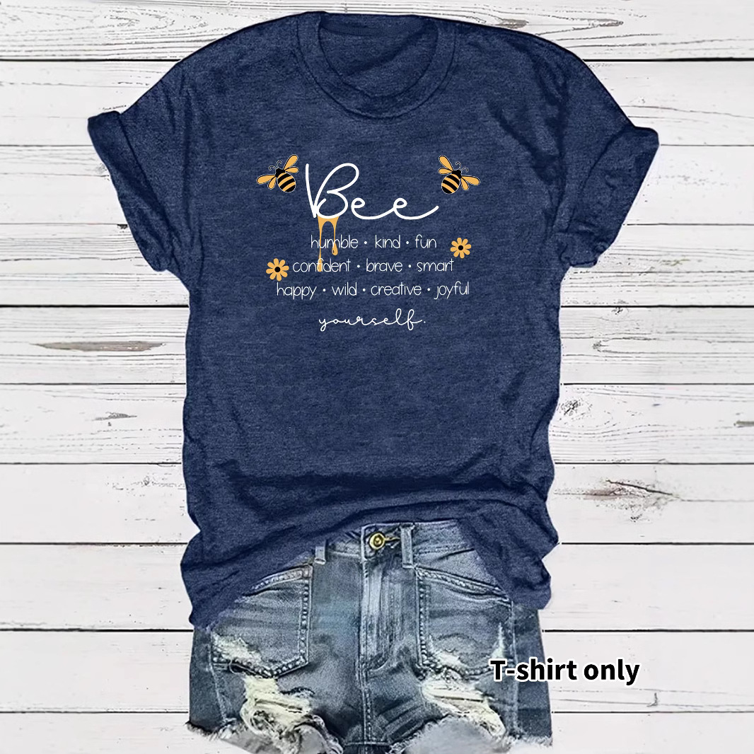 Amazon Europe and the United States summer women's bee and letter pattern round neck short sleeve casual fashion foreign trade explosions T-shirt